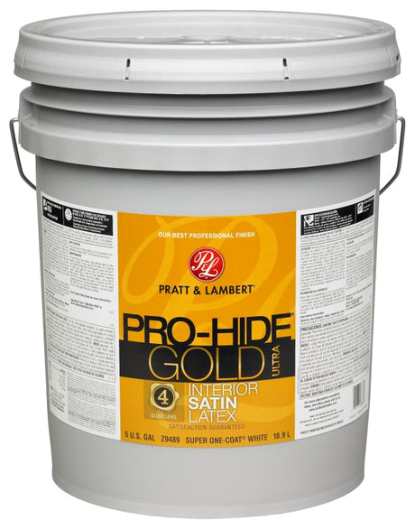 Pratt & Lambert Pro-Hide Gold Ultra Series 0000Z9489-20 Interior Paint, Satin Sheen, Super White, 5 gal