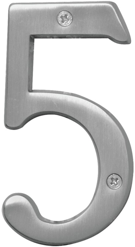 Hy-Ko Prestige Series BR-43SN/5 House Number, Character: 5, 4 in H Character, Nickel Character, Brass, Pack of 3