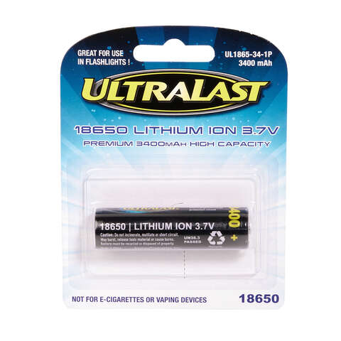 UltraLast Lithium Ion 18650 3.7 V 3400 mAh Rechargeable Battery 1 pk