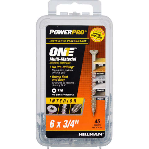 HILLMAN POWERPRO ONE No. 6 X 3/4 in. L Star Flat Head Coarse Multi-Material Screw