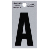 HILLMAN 2 in. Reflective Black Vinyl Self-Adhesive Letter A 1 pc, Pack of 6