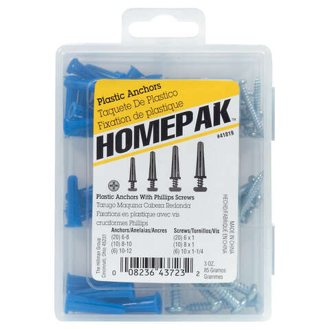 HILLMAN Homepak Assorted in. D X Assorted in. L Plastic/Steel Phillips Head Anchor Kit 72 pc