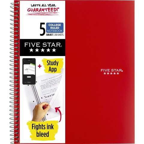 Five Star 8.5 in. W X 11 in. L College Ruled Wire Bound Red Notebook