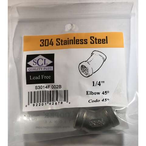 Smith-Cooper 1/4 in. FPT X 1/4 in. D FPT Threaded Stainless Steel 45 Degree Elbow