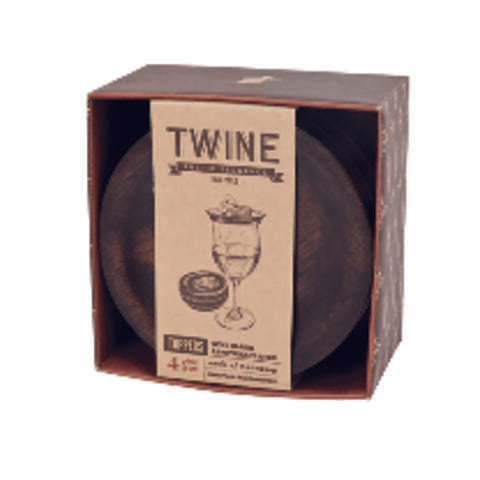 TWINE Brown Wood Wine Glass Topper Plate, Pack of 6