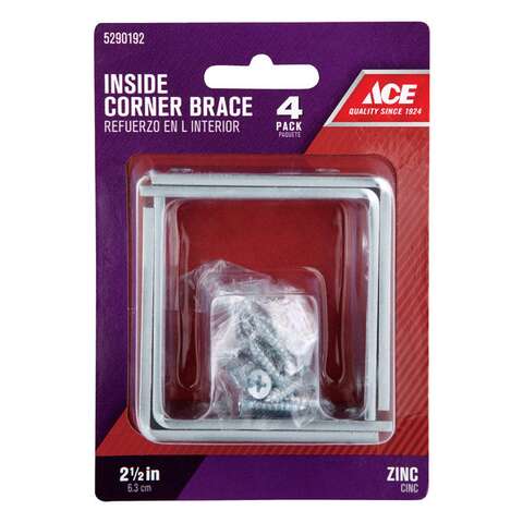 Ace 2-1/2 in. H X 5/8 in. W X 2-1/2 in. D Zinc Inside L Corner Brace, Pack of 5