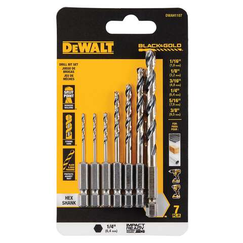 DeWalt Black & Gold High Speed Steel Impact Ready Drill Bit Set Hex Shank 7 pc
