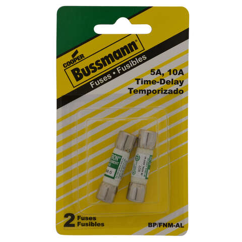 Bussmann 5, 10 amps Time Delay Cartridge Fuse 2 pk, Pack of 2