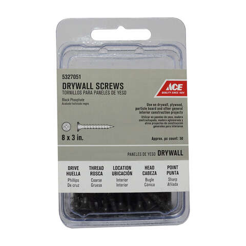 Ace No. 8 wire X 3 in. L Phillips Coarse Drywall Screws 50 pk