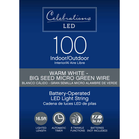 Celebrations LED Micro Dot/Fairy Clear/Warm White 100 ct String Christmas Lights 16.5 ft., Pack of 12