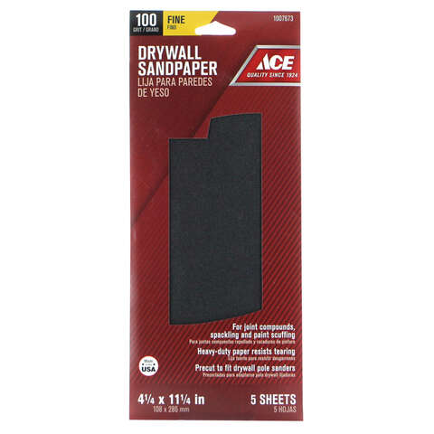 Ace 11-1/4 in. L X 4-1/4 in. W 100 Grit Silicon Carbide Drywall Sanding Sheet 5 pk, Pack of 10