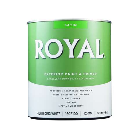 Royal Satin High Hiding White Paint Exterior 1 qt, Pack of 4