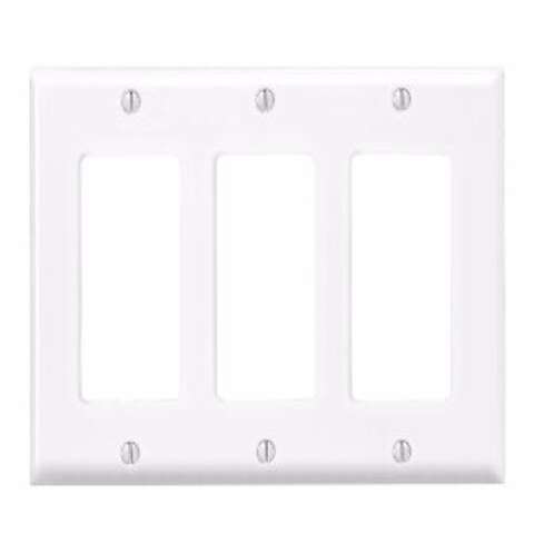 Leviton Antimicrobial Powder Coated White 3 gang Thermoset Plastic Decorator Wall Plate 1 pk