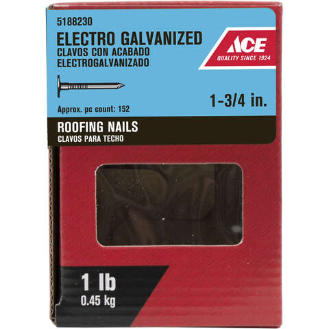 Ace 1-3/4 in. Roofing Electro-Galvanized Steel Nail Large Head 1 lb