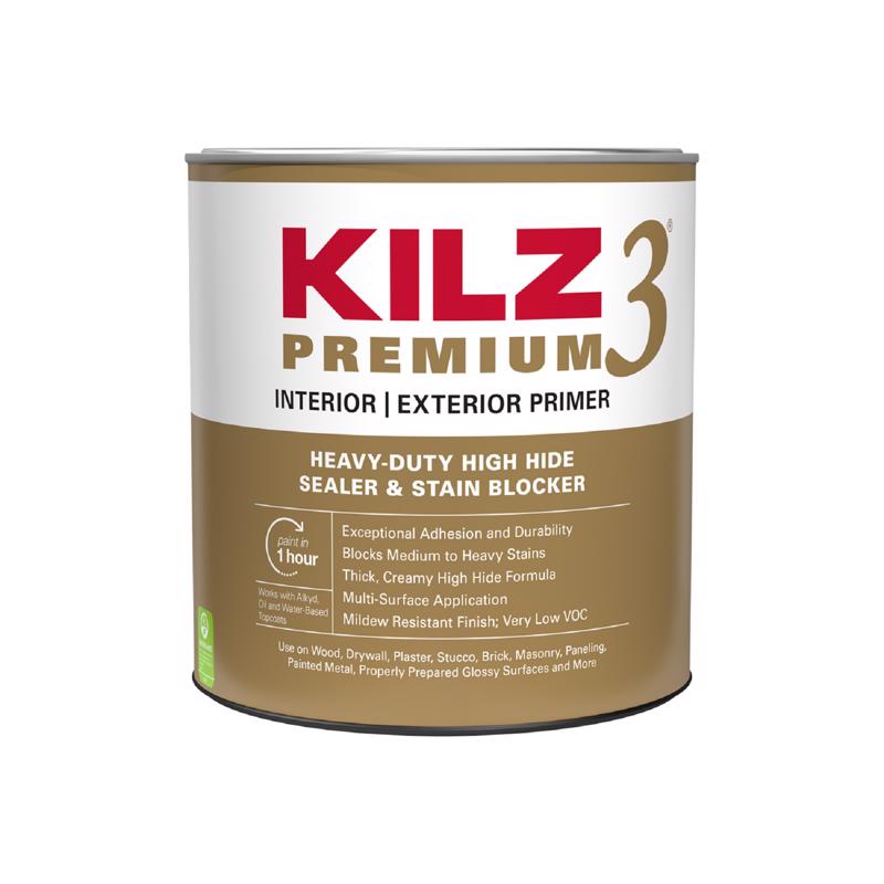 KILZ 3 Premium White Flat Water-Based Stain Blocking Primer 1 qt, Pack of 6