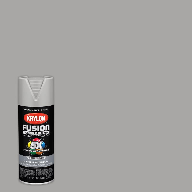 Krylon Fusion All-In-One Satin Pewter Gray Paint+Primer Spray Paint 12 oz, Pack of 6