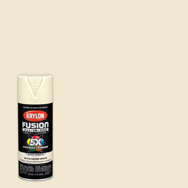 Krylon Fusion All-In-One Satin Dover White Paint+Primer Spray Paint 12 oz, Pack of 6