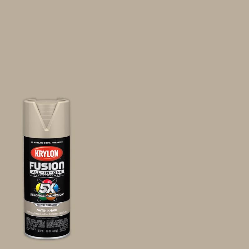 Krylon Fusion All-In-One Satin Khaki Paint+Primer Spray Paint 12 oz, Pack of 6