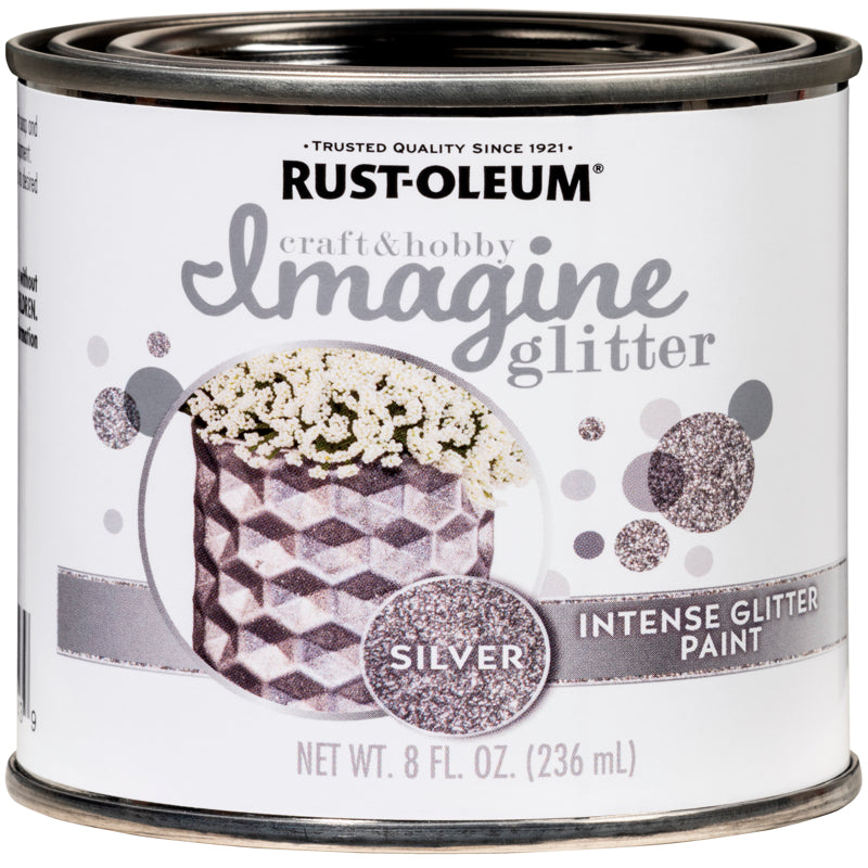 Rust-Oleum Imagine Glitter Silver Water-Based Glitter Paint Interior 8 oz, Pack of 4