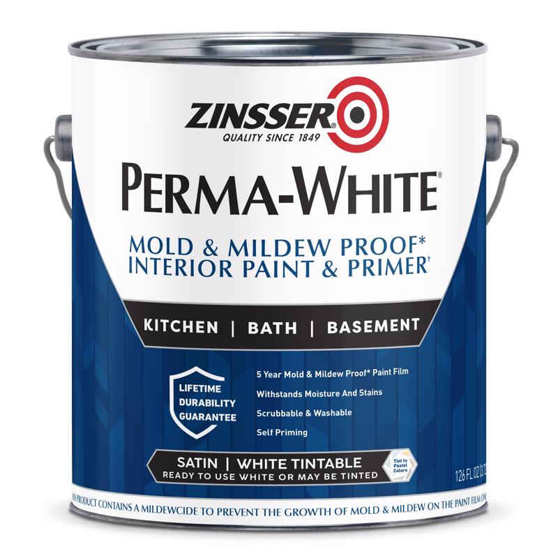 Zinsser Perma-White Satin White Water-Based Mold and Mildew-Proof Paint Interior 1 gal, Pack of 2