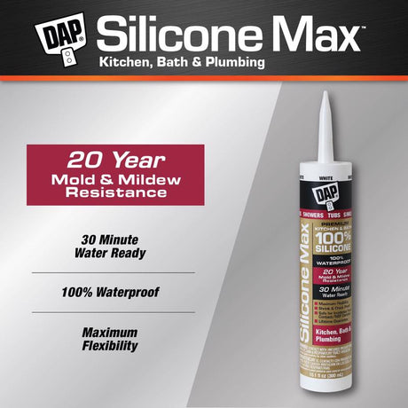 DAP Silicone Max White Silicone Kitchen and Bath Sealant 10.1 oz, Pack of 12