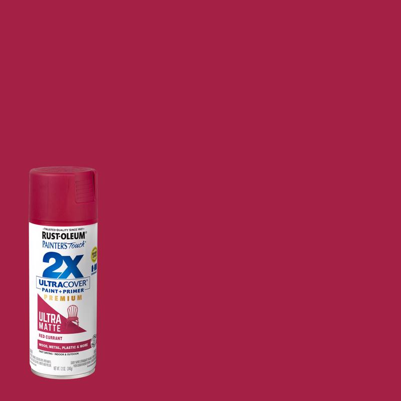 Rust-Oleum Painter's Touch 2X Ultra Cover Matte Red Currant Paint+Primer Spray Paint 12 oz, Pack of 6