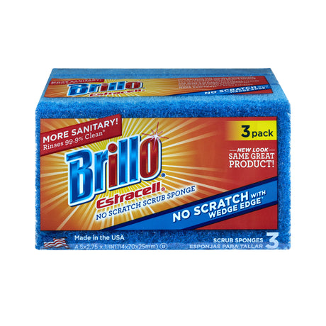 Brillo Estracell Non-Scratch Scrubber Sponge For Kitchen 4.5 in. L 3 pc, Pack of 8