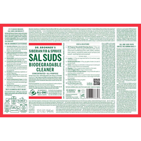 Dr. Bronner's Sal Suds Pine Scent Concentrated Organic Biodegradable Cleaner Liquid 32 oz, Pack of 12