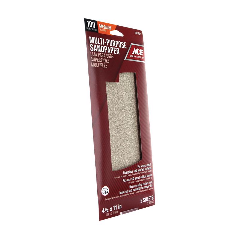 Ace 11 in. L X 4-1/2 in. W 100 Grit Aluminum Oxide Sandpaper 5 pk, Pack of 10