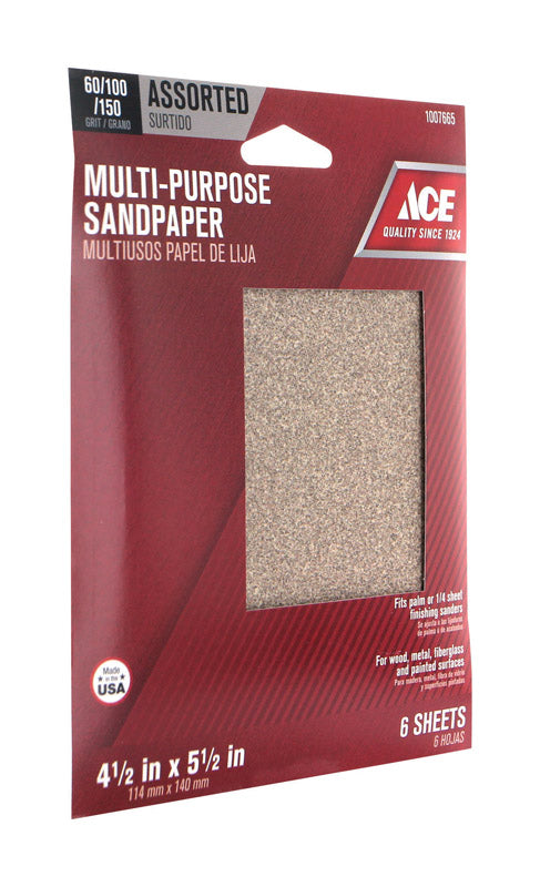 Ace 5.5 in. L X 4.5 in. W Assorted Grit Aluminum Oxide Sanding Sheet 6 pk, Pack of 10