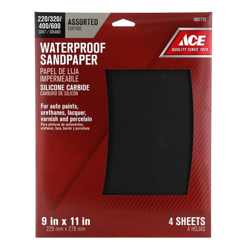 Ace 11 in. L X 9 in. W Assorted Grit Silicon Carbide Sandpaper 4 pk, Pack of 10