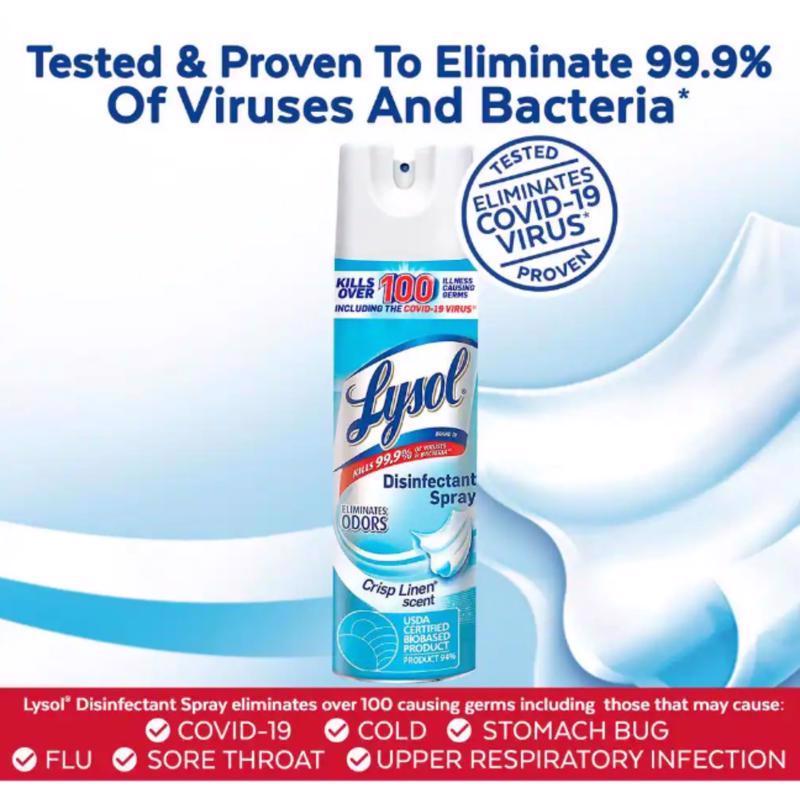 Lysol Crisp Linen Scent Disinfectant Spray 19 oz 1 pk, Pack of 12