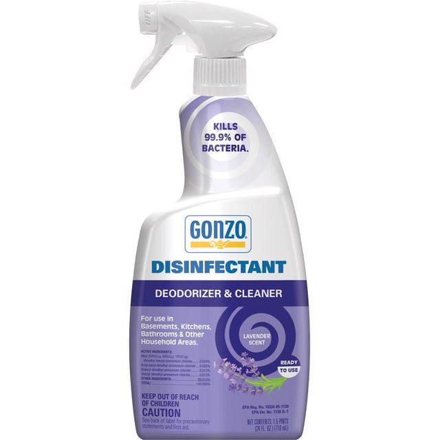 Gonzo Lavender Scent Disinfectant Deodorizer and Cleaner 24 oz 1 pk, Pack of 6