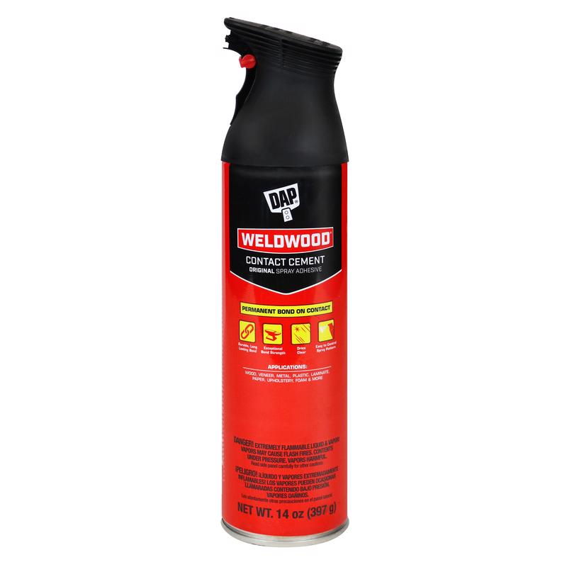 DAP Weldwood 7079800120 Contact Cement Spray Adhesive, Solvent, Clear, 24 hr Curing, 14 oz Aerosol Can