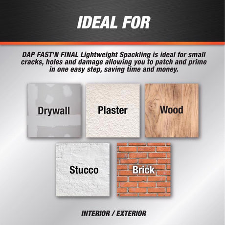 DAP Fast 'N Final Ready to Use Off-White Lightweight Spackling Compound 3 oz, Pack of 6