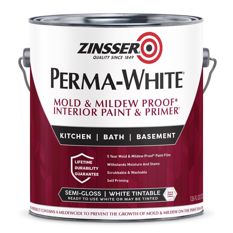 Zinsser Perma-White Semi-Gloss White Water-Based Mold and Mildew-Proof Paint Interior 1 gal, Pack of 2