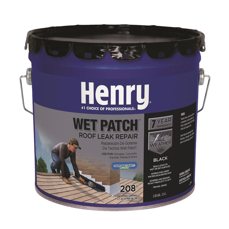 Henry Wet Patch 208R Series HE208061 Roof Cement, Black, Liquid, 3.5 gal Can