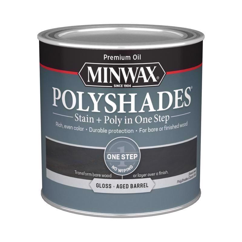 Minwax PolyShades Semi-Transparent Gloss Aged Barrel Stain/Polyurethane Finish 1/2 pt, Pack of 4