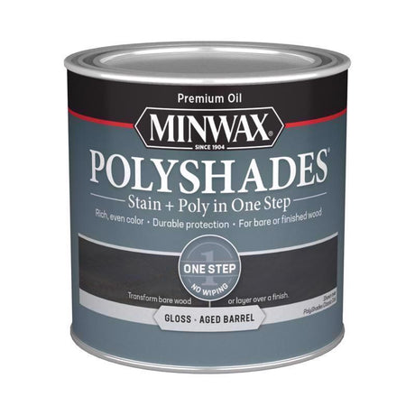 Minwax PolyShades Semi-Transparent Gloss Aged Barrel Stain/Polyurethane Finish 1/2 pt, Pack of 4