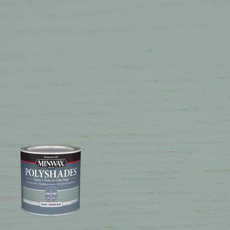 Minwax PolyShades Semi-Transparent Gloss Vintage Blue Stain/Polyurethane Finish 1/2 pt, Pack of 4