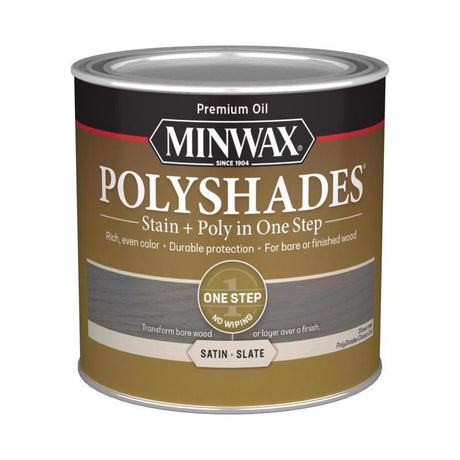 Minwax PolyShades Semi-Transparent Satin Slate Oil-Based Stain/Polyurethane Finish 1/2 pt, Pack of 4