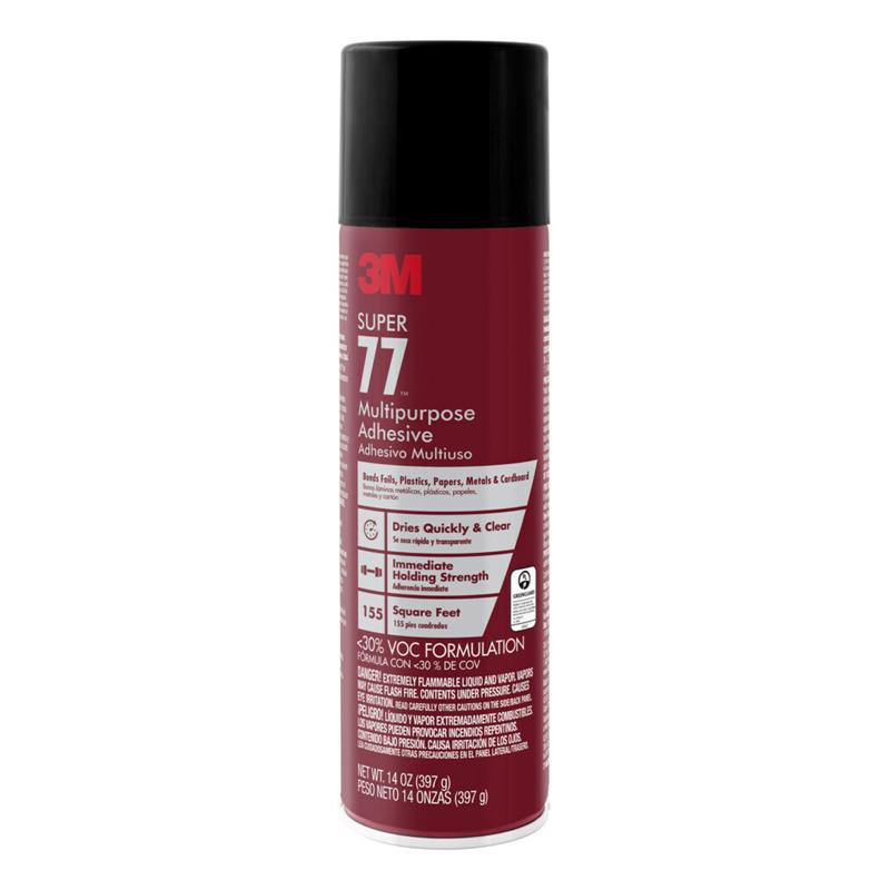 3M Super 77-VOC30DSC Multi-Purpose Spray Adhesive, Colorless, 14 oz Aerosol Can