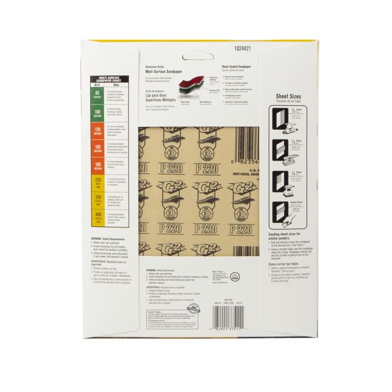 Ace 11 in. L X 9 in. W 220 Grit Aluminum Oxide All Purpose Sandpaper 15 pk