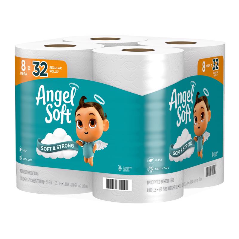 Angel Soft Toilet Paper 8 Rolls 320 sheet 270.2 sq ft, Pack of 8