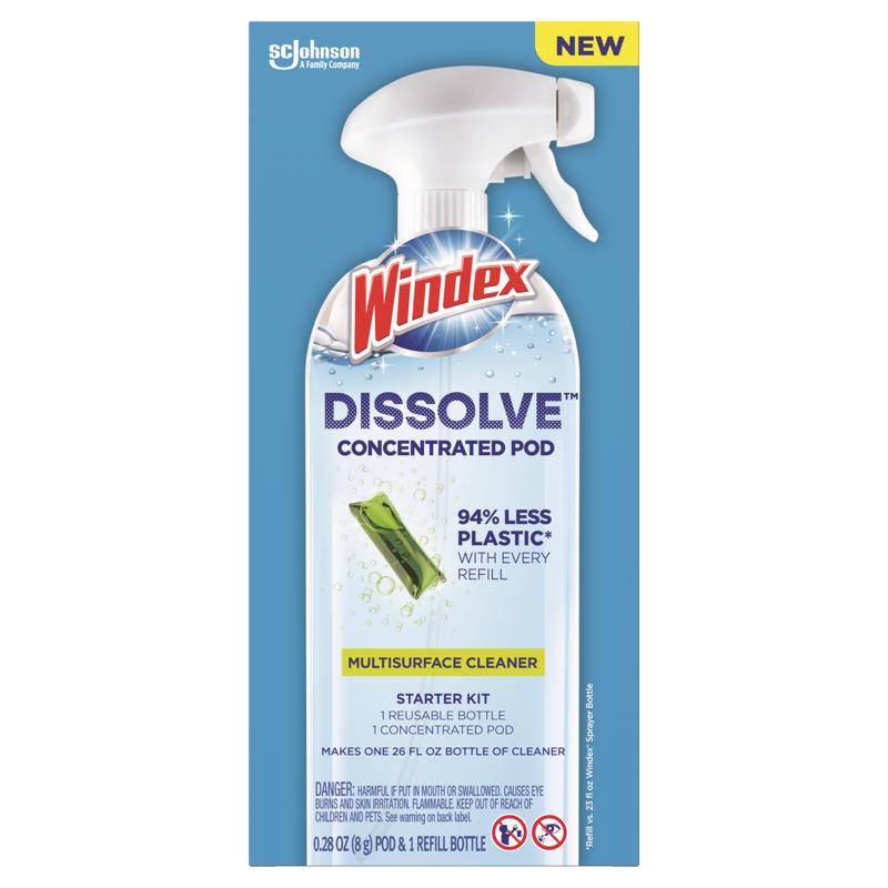 Windex Dissolve 00400 Multi-Surface Cleaner Starter Kit, Dissolve Pod, Citrus, Green, Pack of 4