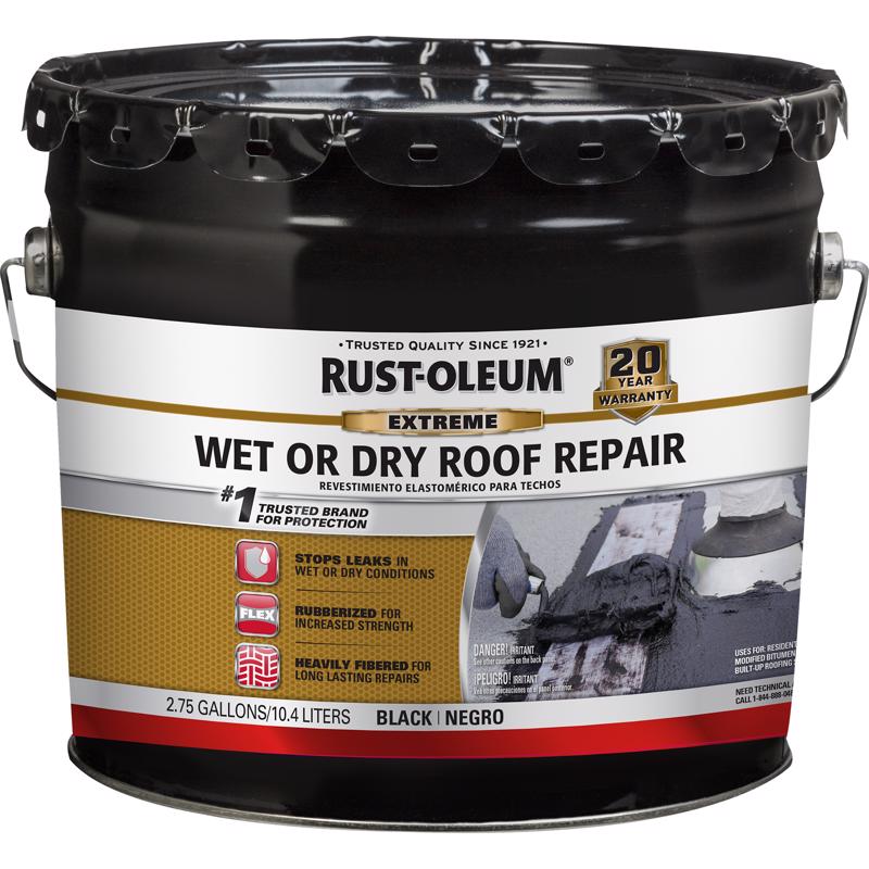 Rust-Oleum 351250 Wet Roof Repair, Black, Liquid, 3.3 gal