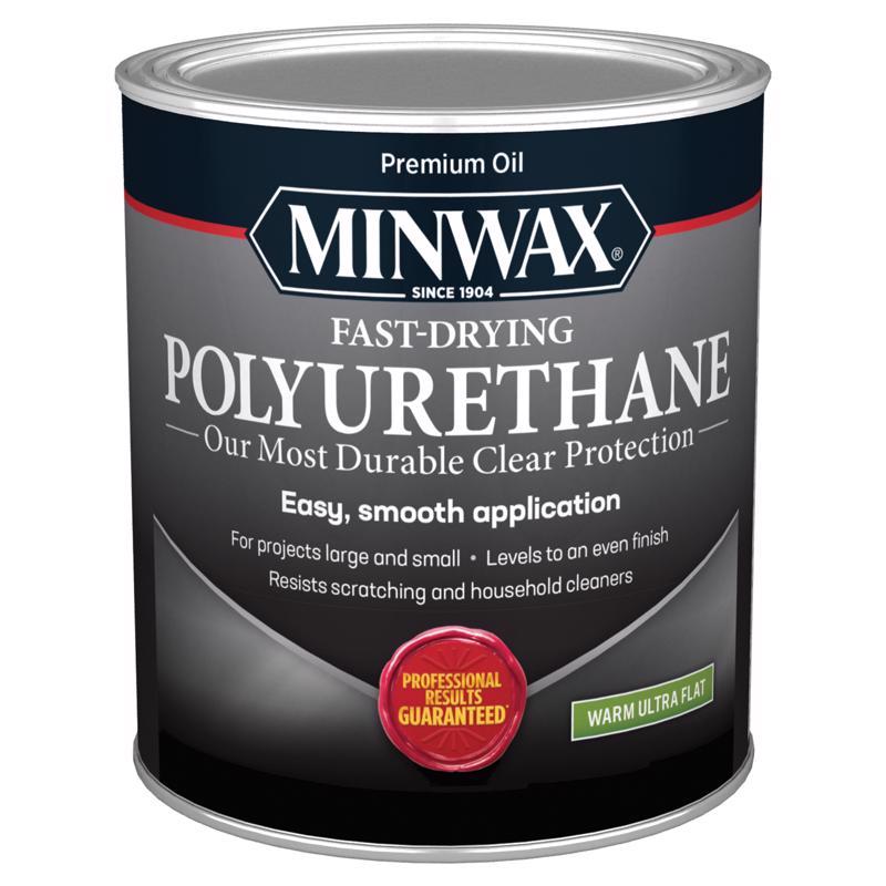 Minwax Warm Ultra Flat Clear Oil-Based Fast-Drying Polyurethane 1 qt, Pack of 4