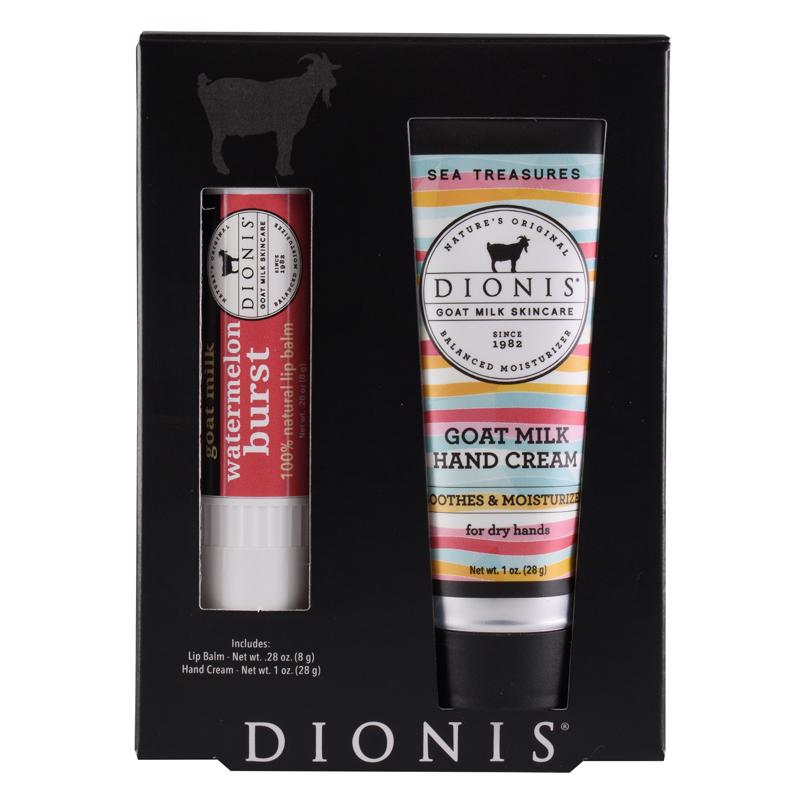 Dionis Goat Milk Skincare Sea Treasures And Watermelon Scent Hand Cream and Lip Balm 1.28 oz 1 pk, Pack of 12