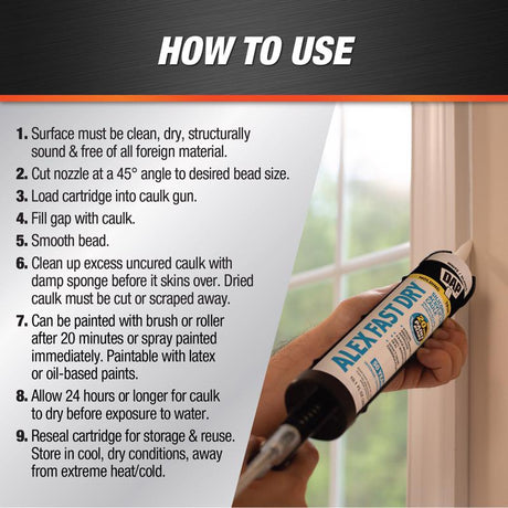 DAP Alex Fast Dry White Siliconized Acrylic Latex Windows/Doors/Seal/Paint Caulk 10.1 oz