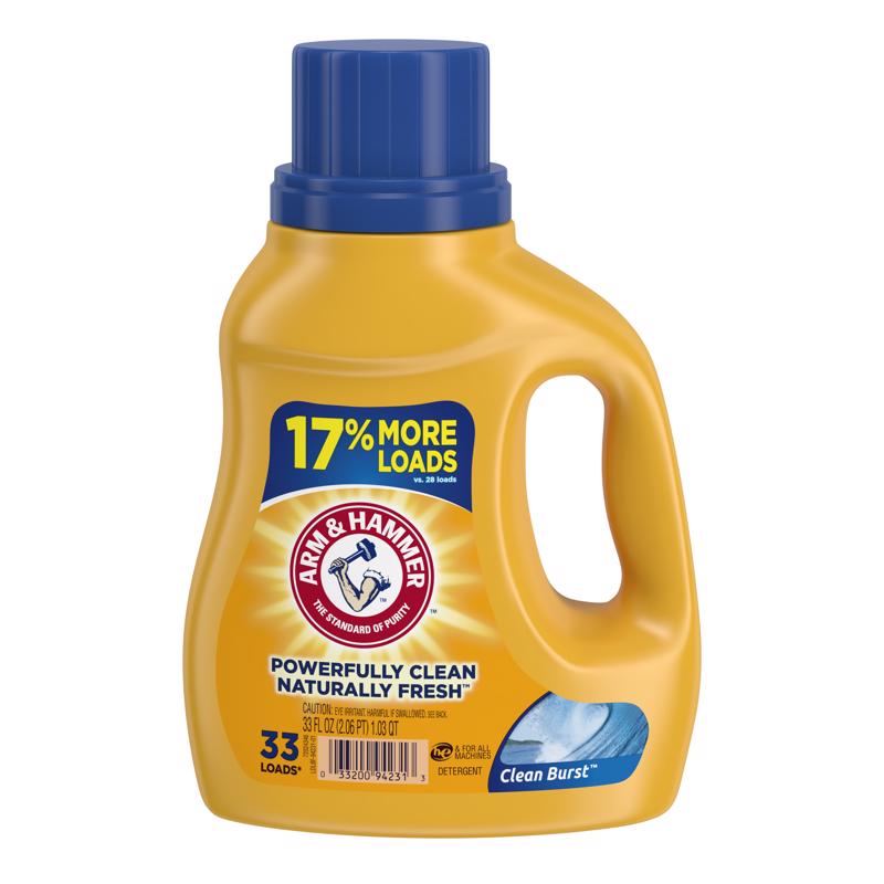 Arm & Hammer Clean Burst Scent Laundry Detergent Liquid 1 qt 1 pk, Pack of 8